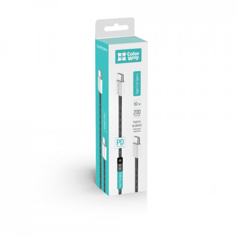Кабель ColorWay USB Type-C - USB Type-C (M/M), 3.0 А, 2 м, Black (CW-CBPDCC068-BK)