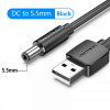 Кабель Vention USB-DC 5.5mm, 0.5m, Black (CEYBD)