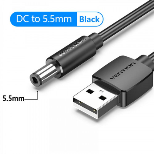 Кабель Vention USB-DC 5.5mm, 0.5m, Black (CEYBD)