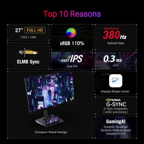 Монітор Asus 27" ROG Strix XG279CNS HDMI, DP, USB-C, IPS, 380Hz, 0.3ms, sRGB 110%, AdaptiveSync, Pivot, HDR400