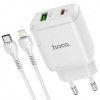 Мережевий зарядний пристрій Hoco N5 (1USB 3A QC3.0 + 1 PD Type-C) White (S25619) + кабель Lightning