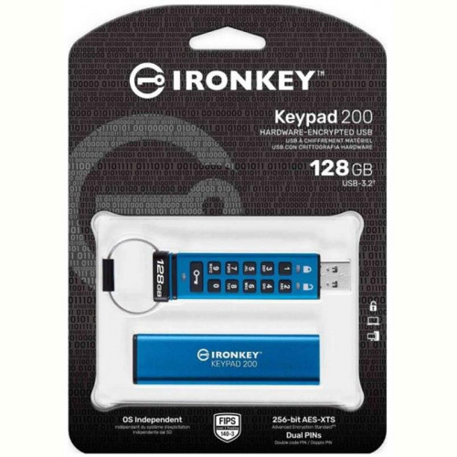 Флеш-накопичувач USB3.2 128GB Kingston IronKey Keypad 200 Type-A Blue (IKKP200/128GB)