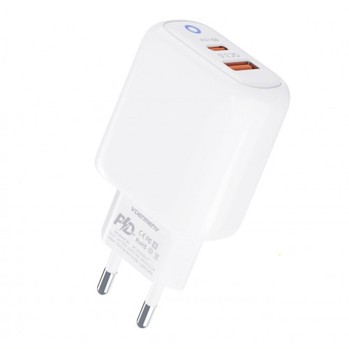 Мережевий зарядний пристрій Denmen DC26 (2USB) PD20W+QC3.0 White (DC26-WH)