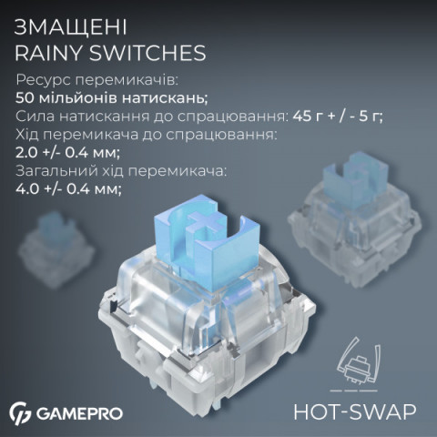 Бездротова механічна клавіатура GamePro Asgard Valhalla Pro (MK160B-D-Pro) 75% Rainy switches Купити в Україні