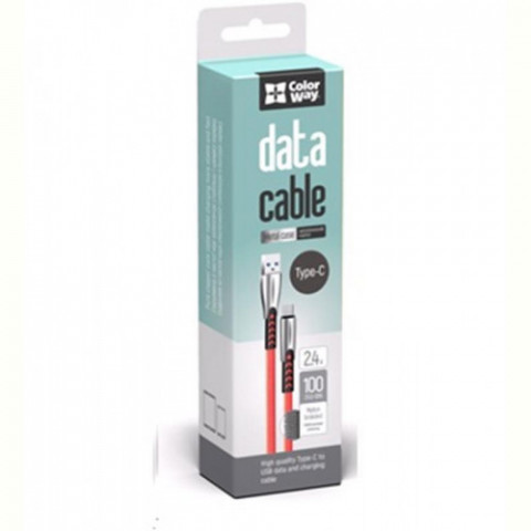 Кабель ColorWay USB - USB Type-C (M/M), 2.4 А, 1 м, Red (CW-CBUC012-RD)