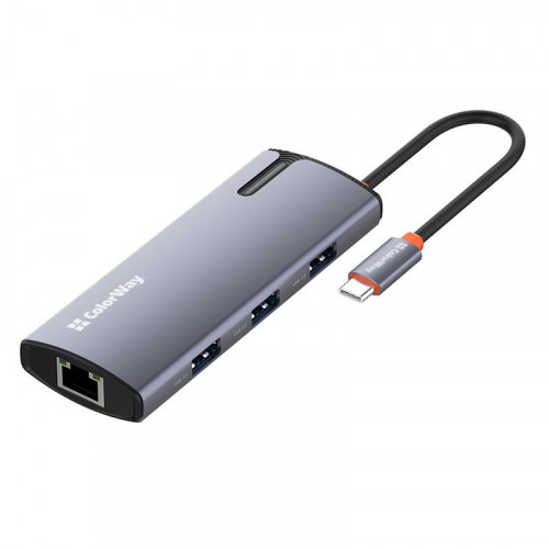 Док-станція СolorWay USB-C 6-в-1 Type C PD 100W/USB3.0х3/USB2.0/RJ45 (CW-HUB03)