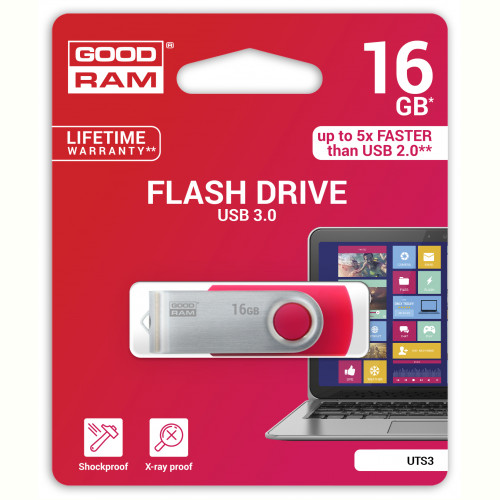 Флеш-накопичувач USB3.0 16GB GOODRAM UTS3 (Twister) Red (UTS3-0160R0R11)