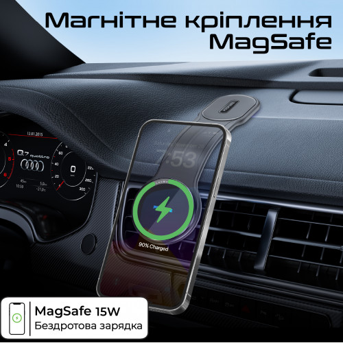 Бездротовий зарядний пристрій Promate Laxmount-15W MagSafe Black (laxmount-15w)