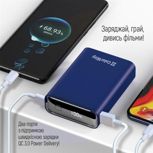 Універсальна мобільна батарея ColorWay Full power 20000mAh Blue (CW-PB200LPG2BL-PDD)