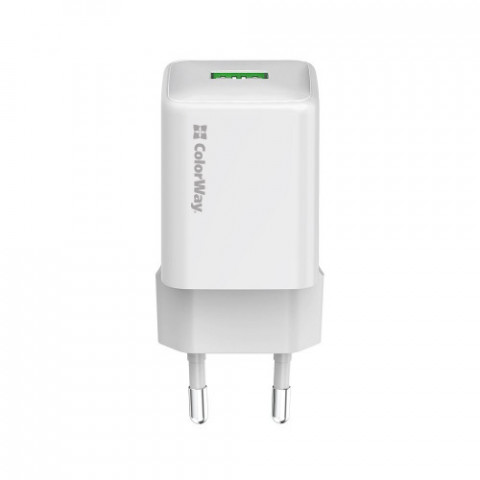 Мережевий зарядний пристрій ColorWay 1USB Quick Charge 3.0 (18W) V2 White (CW-CHS063Q-WT)