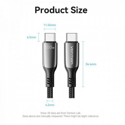 Кабель Vention USB Type-C - USB Type-C (M/M), 100W, 5A, 1.2 м, Black (CTKBAV)