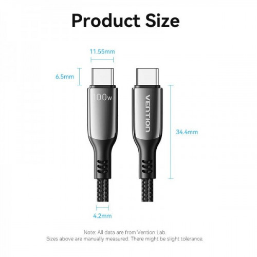 Кабель Vention USB Type-C - USB Type-C (M/M), 100W, 5A, 1.2 м, Black (CTKBAV)