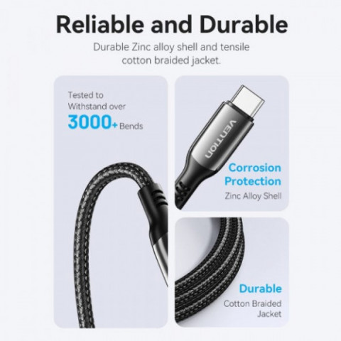 Кабель Vention USB Type-C - USB Type-C (M/M), 100W, 5A, 1.2 м, Black (CTKBAV)