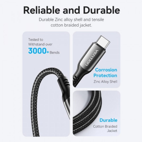 Кабель Vention USB Type-C - USB Type-C (M/M), 100W, 5A, 1.2 м, Black (CTKBAV)