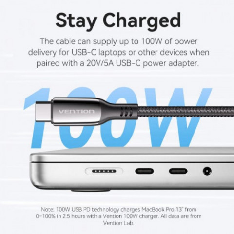Кабель Vention USB Type-C - USB Type-C (M/M), 100W, 5A, 1.2 м, Black (CTKBAV)