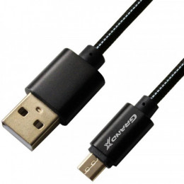 Кабель Grand-X USB-microUSB 2.1A, 1м, CU, захист - метал. оплетення, Black (MM-01B), пакування гіфтбокс  з вікном