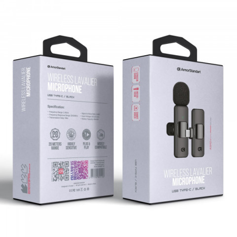 Бездротовий петличний мікрофон ArmorStandart ASM2 USB type-C black (ARM80110)