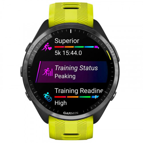 Смарт-годинник Garmin Forerunner 965 Carbon Gray DLC Titanium Bezel with Black Case and Amp Yellow/Black Silicone Band (010-02809-82)