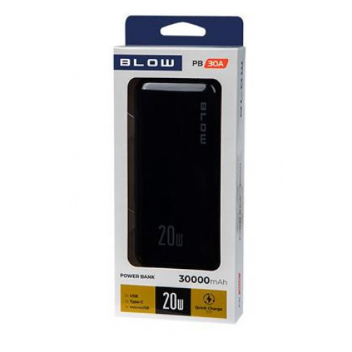 Зовнішній акумулятор (Power Bank) BLOW PB30A 30000 mAh 20W Black