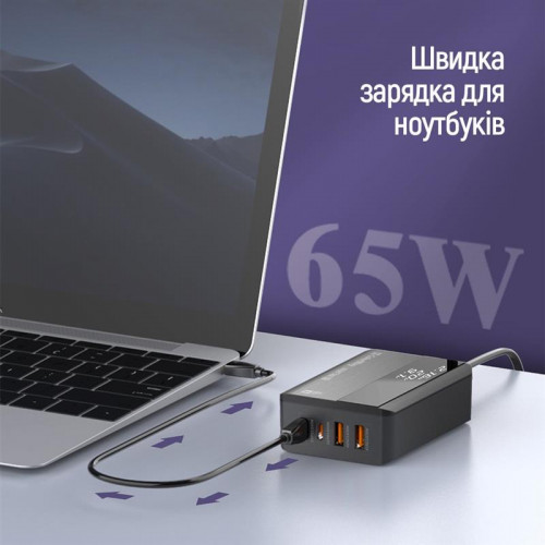 Мережевий зарядний пристрій ColorWay Power Delivery (2USB-A + 2USB TYPE-C) (65W) Black (CW-CHS040PD-BK)