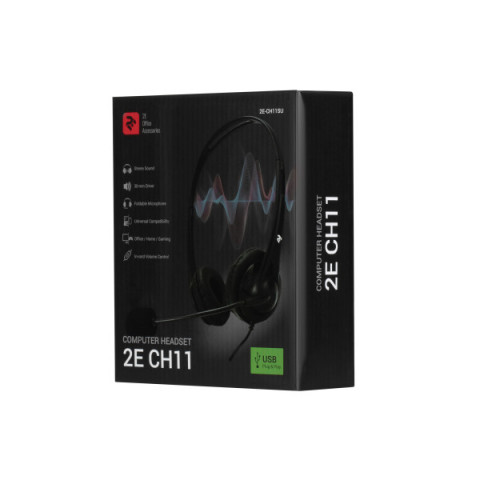 Гарнітура ПК стерео On-ear 2E CH11 mini-jack, omni-mic, 1.2м, чорний