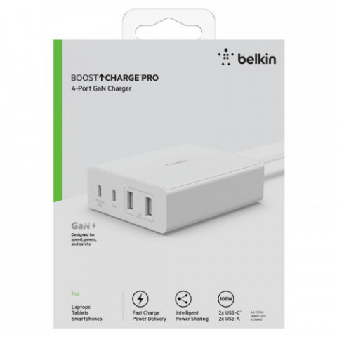 Мережевий зарядний пристрій Belkin Home Charger 108W Dual USB-С/USB-A (WCH010VFWH)