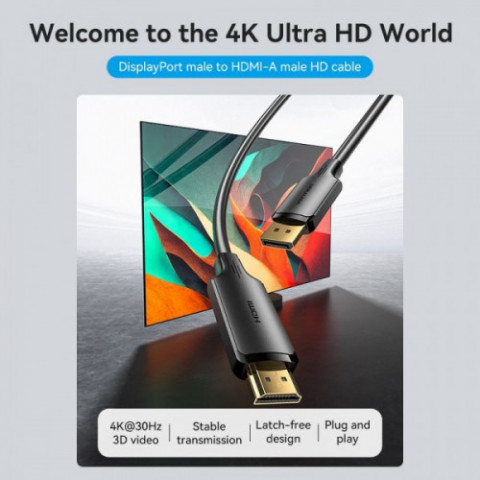 Кабель Vention DisplayPort - HDMI (M/M), 1.8 м, Black (HFOBAC)