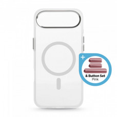 Чохол ArmorStandart Unit MagCase для Apple iPhone 17 Air Matte Clear Silver + Pink Button Set (ARM90584)