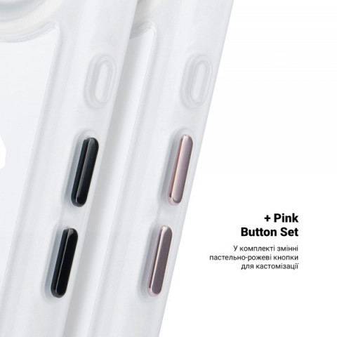 Чохол ArmorStandart Unit MagCase для Apple iPhone 17 Air Matte Clear Silver + Pink Button Set (ARM90584)