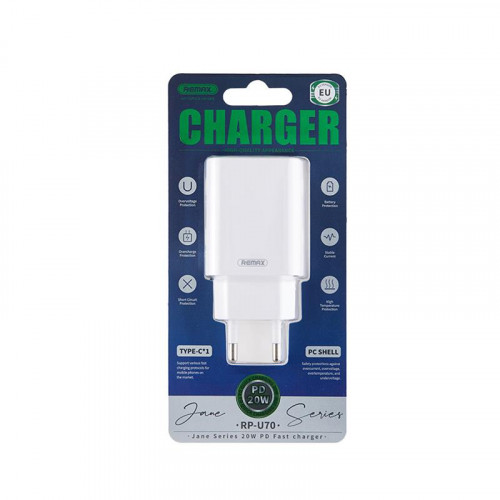 Мережевий зарядний пристрій Remax Jane Series 20W RP-U70 W (1USB 3А) White