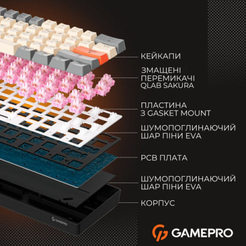 Дротова механічна клавіатура GamePro MK130 V2 Infinity QLAB Sakura Black (MK130-V2-B-QS) Купити в Україні