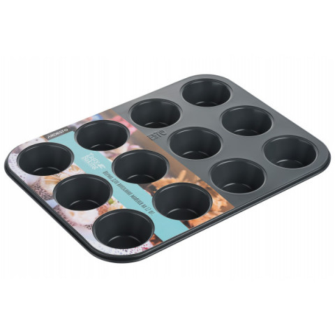 Форма для випікання мафінів Ardesto Tasty baking, 35х26.5х3см, 12шт, вуглецева сталь, сіро-блакитний