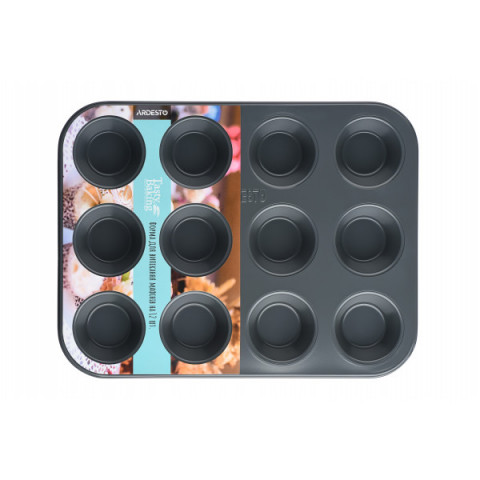 Форма для випікання мафінів Ardesto Tasty baking, 35х26.5х3см, 12шт, вуглецева сталь, сіро-блакитний