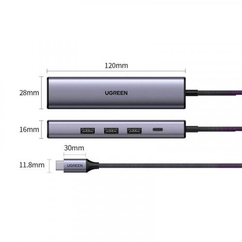 Концентратор USB Type-C Ugreen CM475 3xUSB 3.0 + RJ45 1000M Ethernet, Gray (20932)